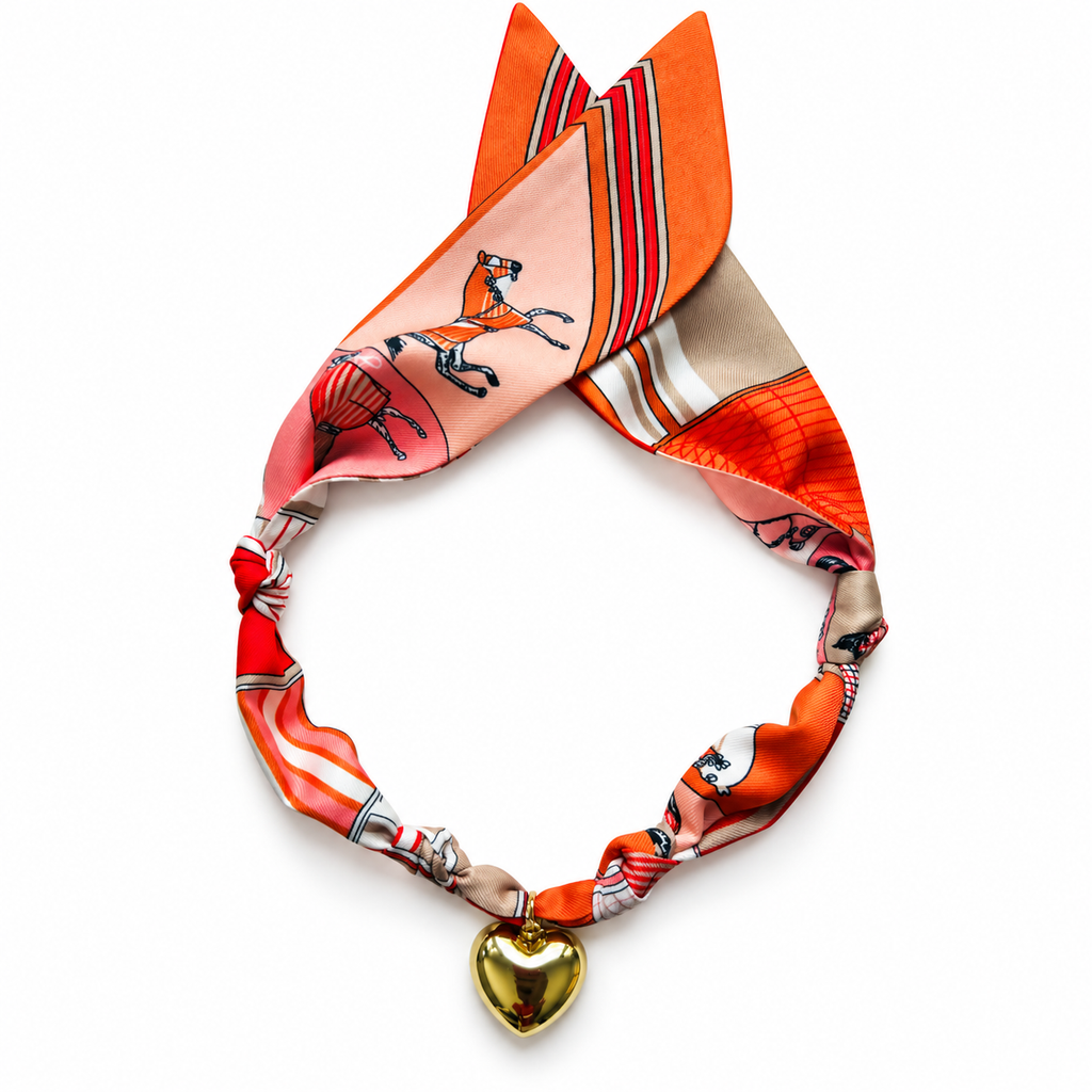The Gigi scarf necklace in small size with gold heart pendant