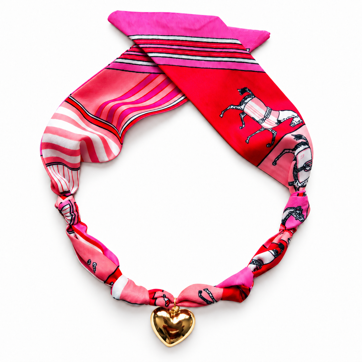The Jones scarf necklace in small size with gold heart pendant