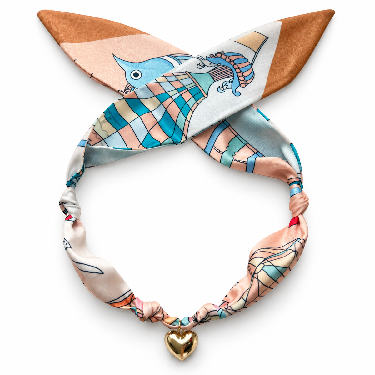 The Sofia silk-blend scarf necklace with gold heart pendant