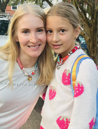 The Amanda scarf necklaces in both original and small size being worn by a mother and daughter