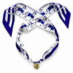 The Schaefer silk scarf necklace in purple with gold heart pendant