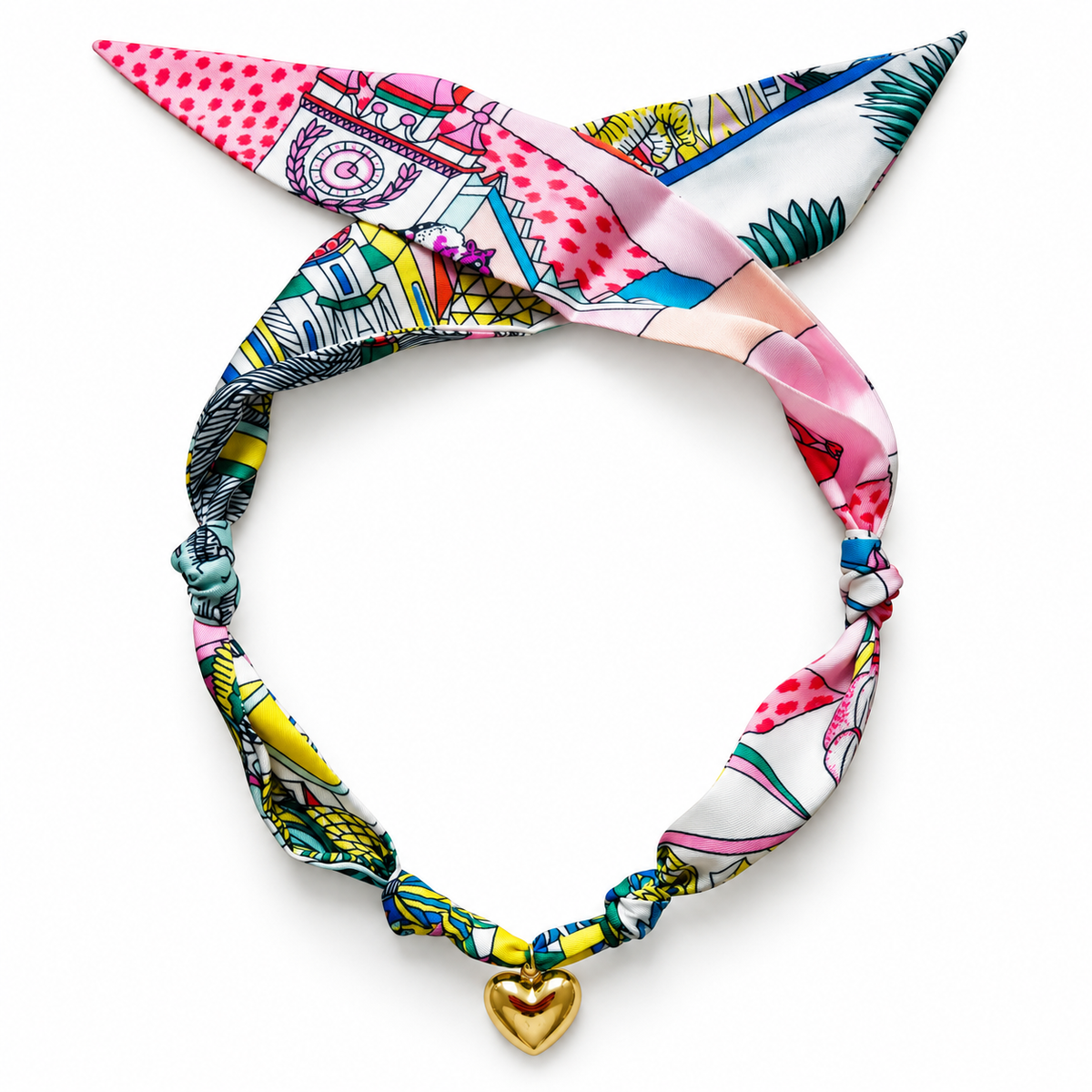 The Whitney silk-blend scarf necklace with gold heart pendant